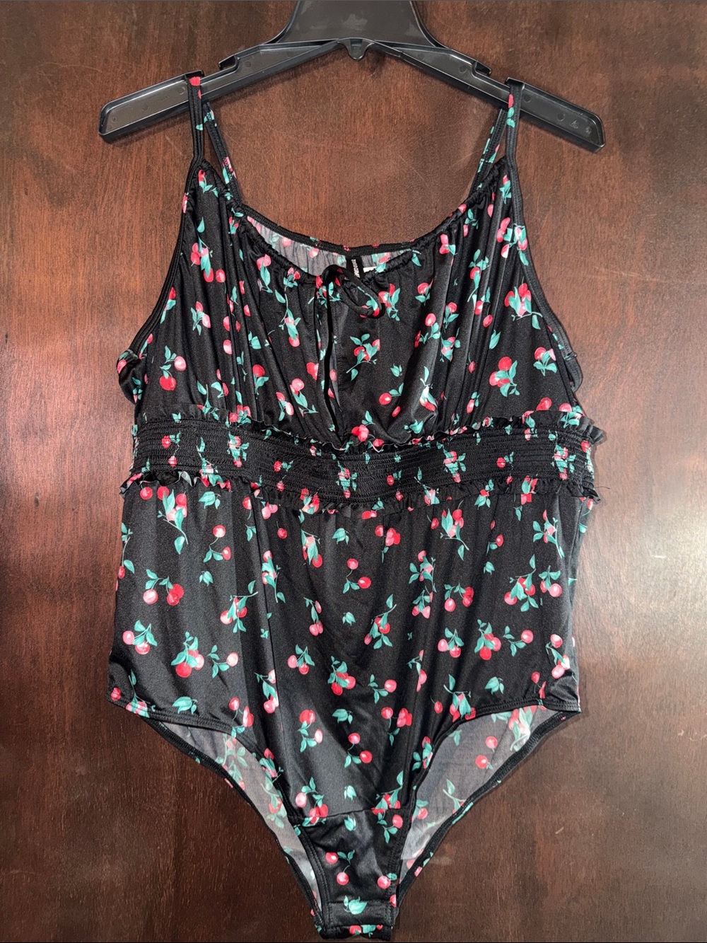torrid Black Cherry-Print Microfiber Smocked Keyhole Bodysuit